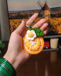 Crochet Tangerine Keychain, Handmade Mini Fruit Bag Charm