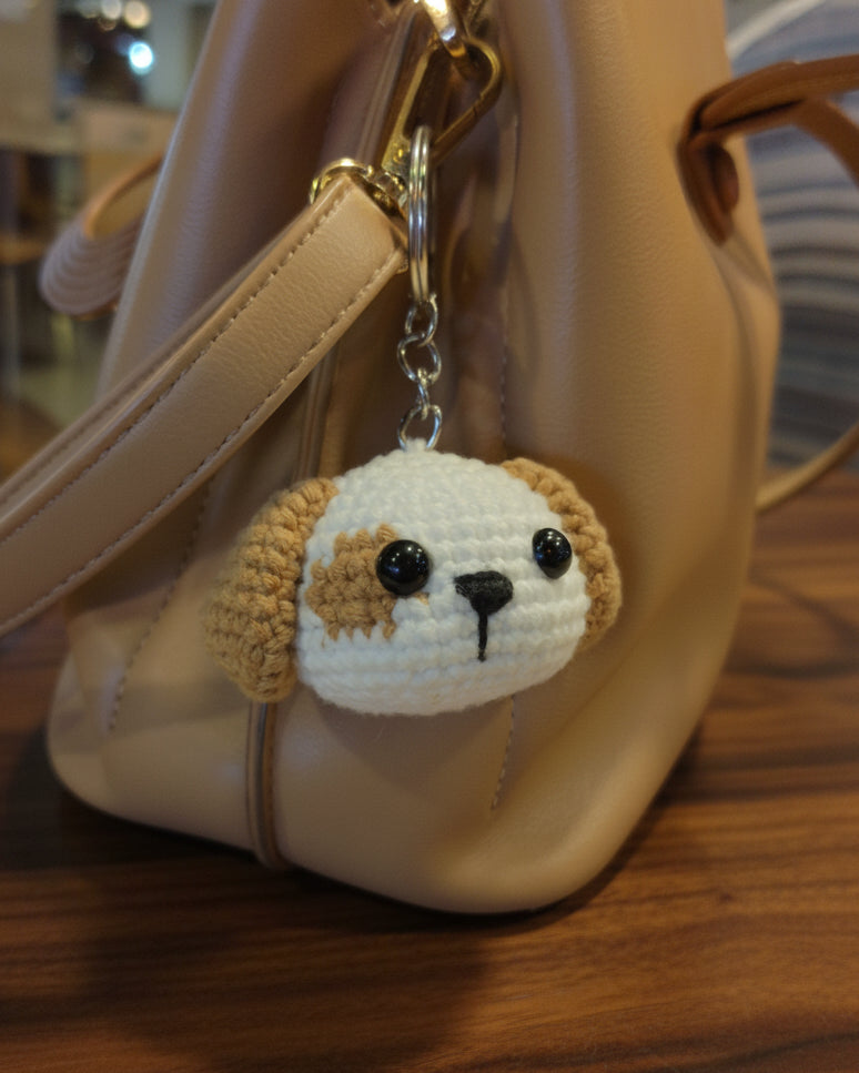 Crochet Puppy Bag Charm – Handmade Amigurumi Dog Keychain, Cute Purse Accessory for Dog Lovers